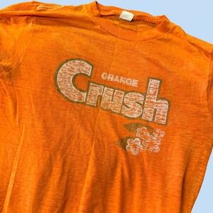 Vintage Ched Orange Crush Shirt Men M Thrashed Thin Distressed 70s Single Stitch